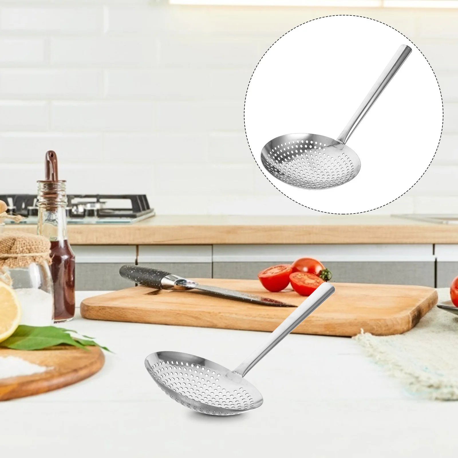 

1pc Stainless Steel Magnetic Strainer Spoon Large Capacity Slotted Noodle Ladle For Kitchen Cooking Strainer Colander Kitchen