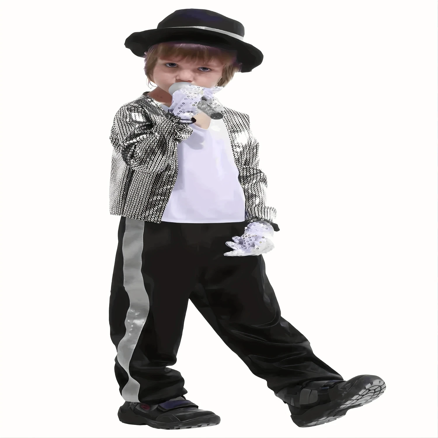 

Boys Novelty Costume Set Boys 80's Costume Michael Cosplay Street Dance Stage Costume False Two-piece top Hat Gloves 4PCs