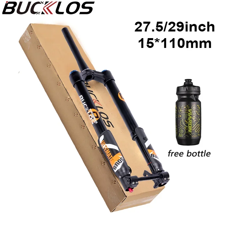 BUCKLOS Durable Tapered Tube Air Fork 27.5/29 Inch Bicycle Front Fork 15*110mm Thru Axle Air Suspension Bike Fork  Bike Parts