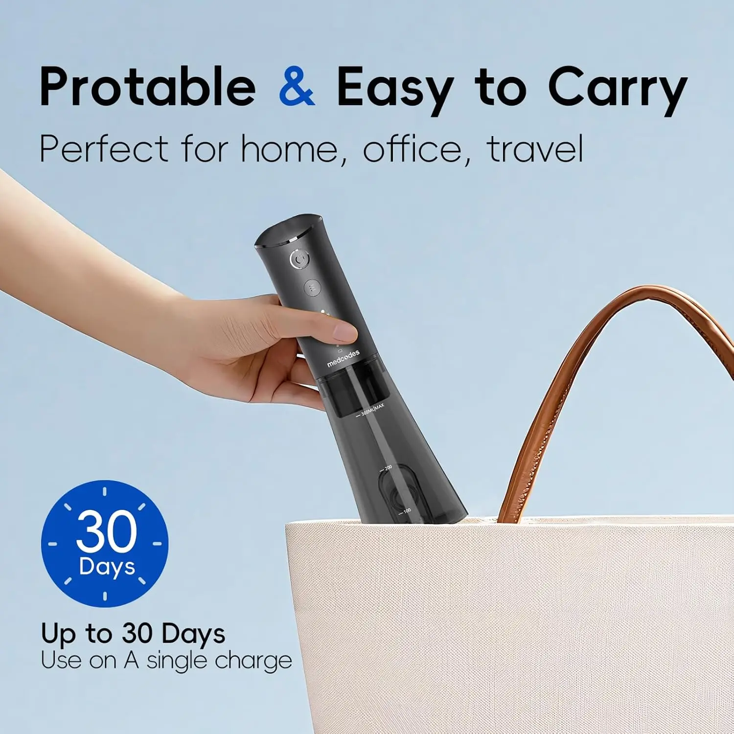 Water Dental Flosser Pick for Teeth - 3 Modes Cordless Oral Irrigator 300ML Portable with 5 Jet Tips, 40 Days IPX7 Waterproof