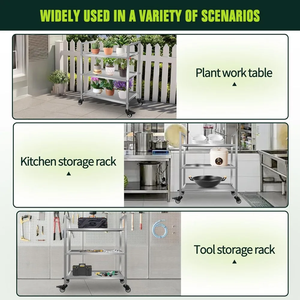 عربة أدوات دوارة من 3 طبقات بسعة 450 رطل، عربة تخزين أسلاك الفولاذ للاستخدام الداخلي #5