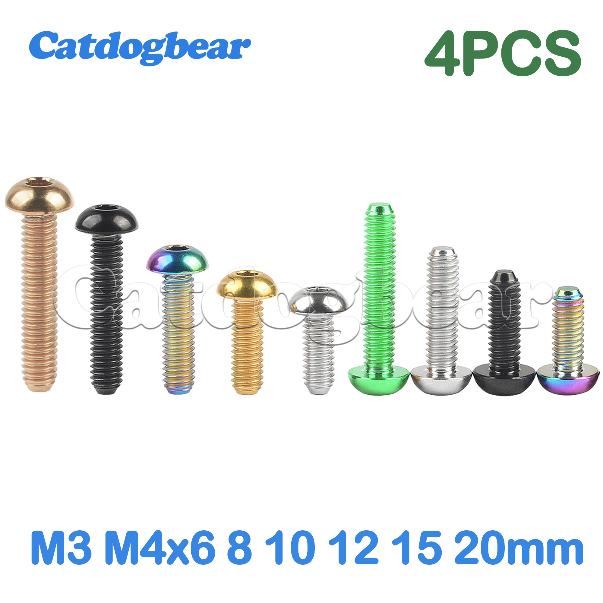 

Catdogbear 4Pcs Titanium Ti Bolts M3 M4 x 6 8 10 12 15 20mm Inner Hexagon Half Round Head Screw for Bike Bicycle Fasteners
