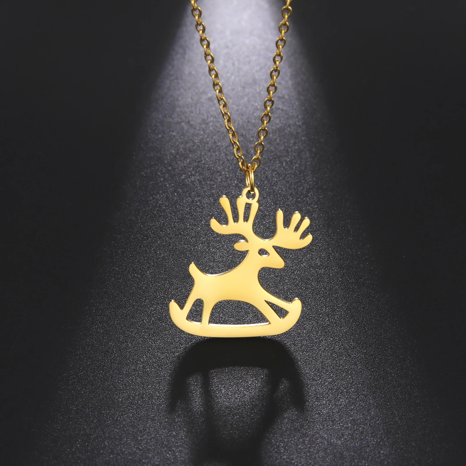 

Kkjoy Fashion Stainless Steel Gold Color Sleigh Moose Pendant For Women Men Animal Choker Christmas Jewelry Gifts Wholesale