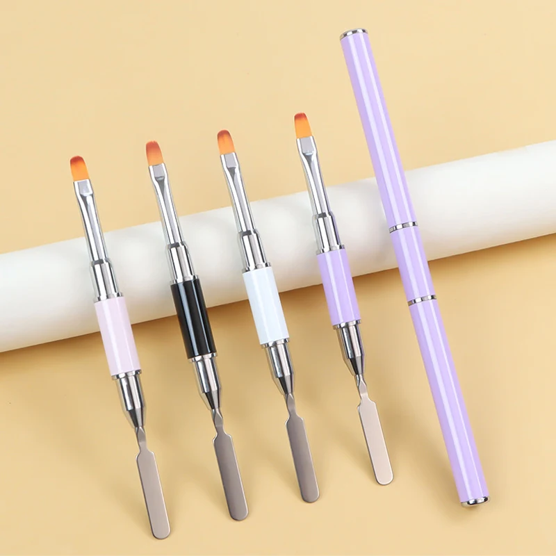 4 Color Metal Double Side Nail Art Brushes For Manicure Nail Gel Tip Extension Builder Accessory Polygel Spatula Pen Nail Tools