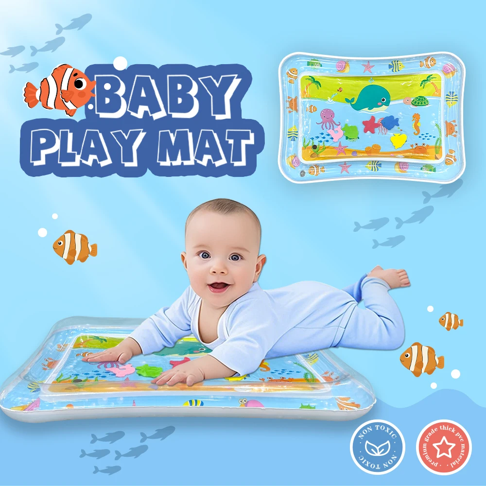 

1pc square whale pattern inflatable water pad PVC children's game pad, early childhood education activity toy, children's gift