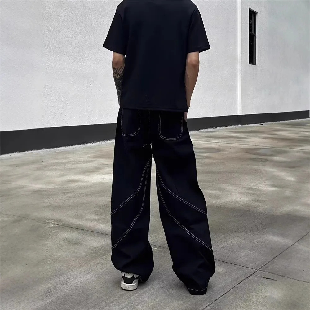 

Y2K Винтажные лоскутные мешковатые широкие джинсы, потертые свободные джинсовые уличные брюки для мужчин и женщин, мешковатые джинсы в повседневном стиле в стиле ретро