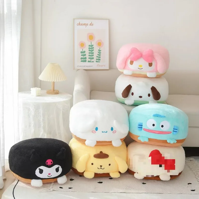 Sanrio Cartoon Cute Plush Office Cushion Round Cushion Soft Bed Pillow Girls Daily Birthday Christmas Surprise Gift