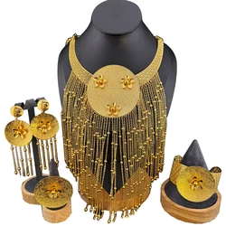 Dubai Fashion Jewelry Sets Exaggerated Round Necklace for Womens Bracelet Earrings Ring Wedding Party Gift