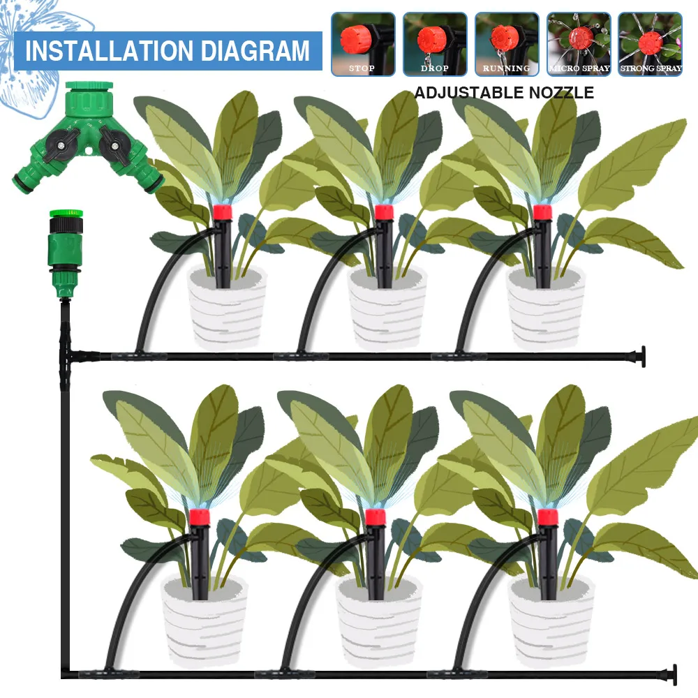 1/4" Hose Drip Irrigation System 360 Degree Adjustable 8 Hole Sprinkler Kit Garden Watering Inserting Ground Micro Flow Dripper image 2