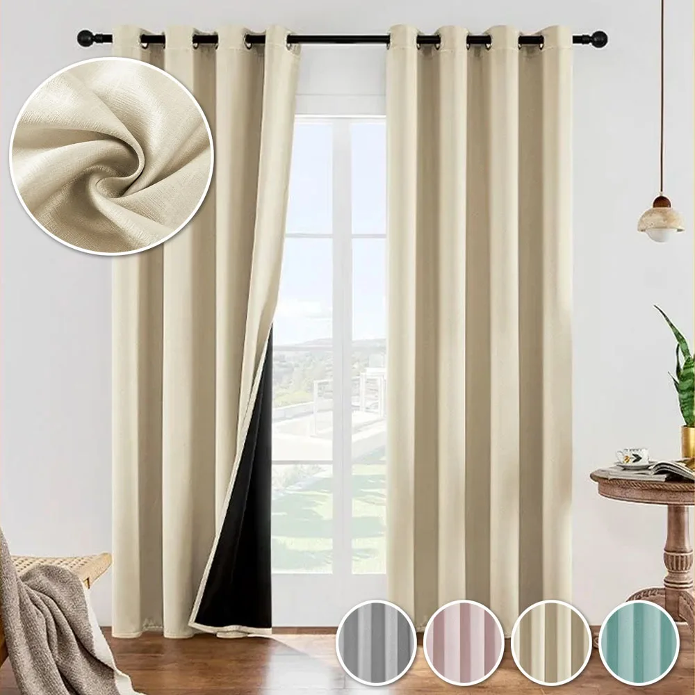 Warm Waterproof Quilted Door Curtain Self-Adhesive Thermal Insulated Window Drapes For Living Room Bedroom Wind Resistant Panels