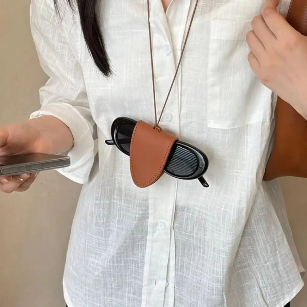 للجنسين الجلود النظارات حقيبة التخزين قلادة تخزين حبل معلق نظارات متعددة الوظائف كليب بسيط دائم شنقا الرقبة الحقيبة