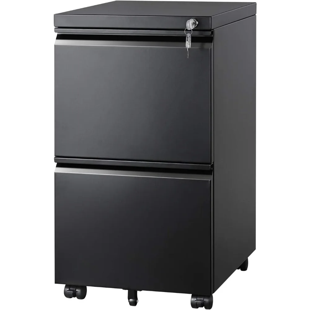 

2 Drawer Metal File Cabinet, Fully Assembled, Under Desk, Black, Lock, Fits Letter/Legal/A4 Size Files
