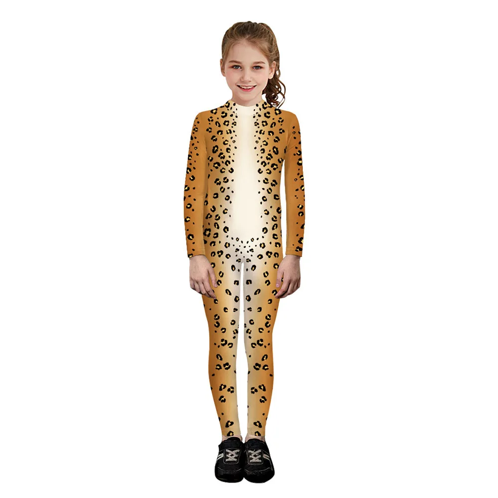 Animal Tiger For Kids Party Tights Lizard Print Jumpsuits Halloween Cosplay Costume Elastic Zentai Bodysuits For Boys Girls