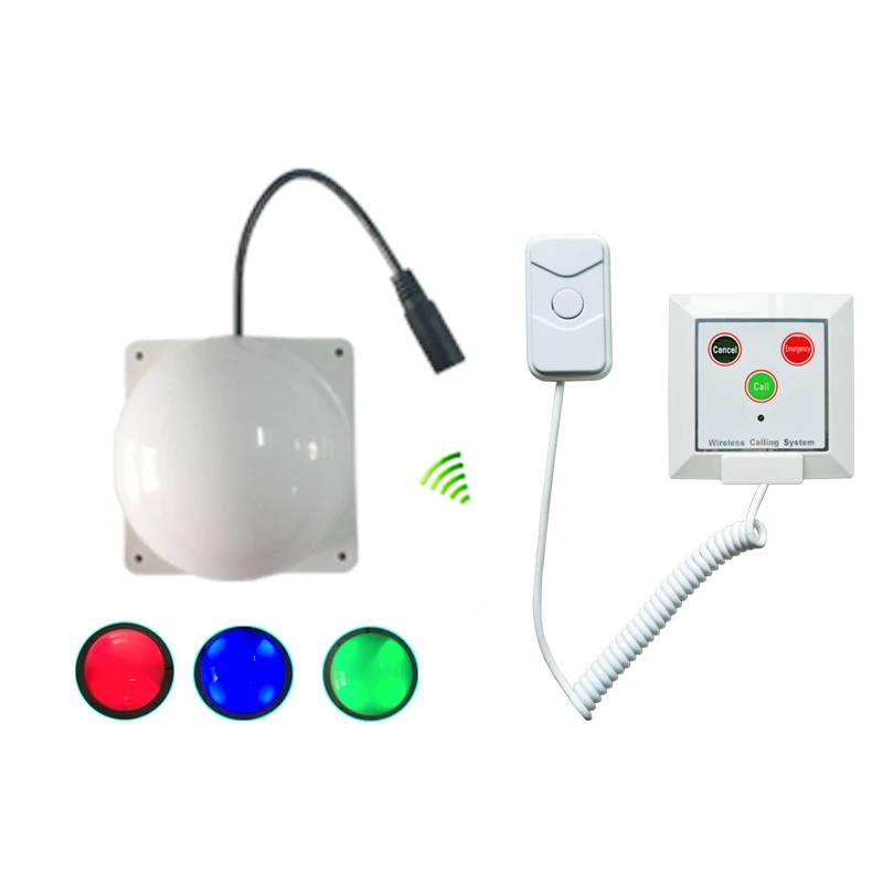 Wireless Caregiver Pager Emergency Call Button System with Door Light Receiver - Panic Alarm for Elderly Patients Disabled Home