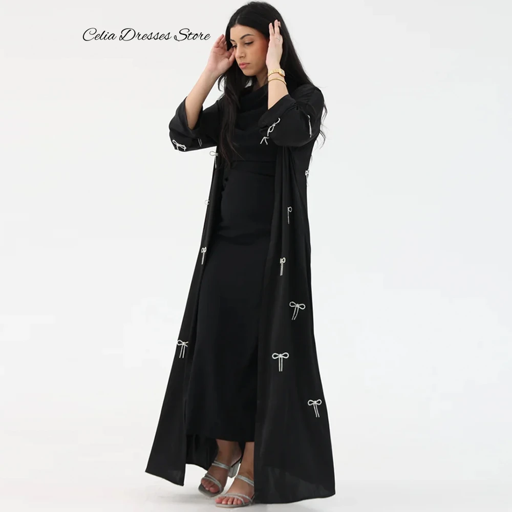 Customized Celebrity Gowns Soft Strapless Long Sleeves Evening Dress With Shawl and Bow Floor Length Formal Occasion Dresses