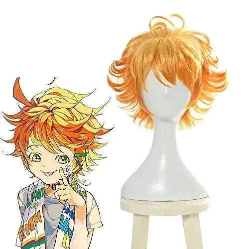 The Promised Neverland Emma Orange Cosplay Hair, pelucas onduladas de pelo corto, pelucas ombré de Emma, sombreros de Cosplay