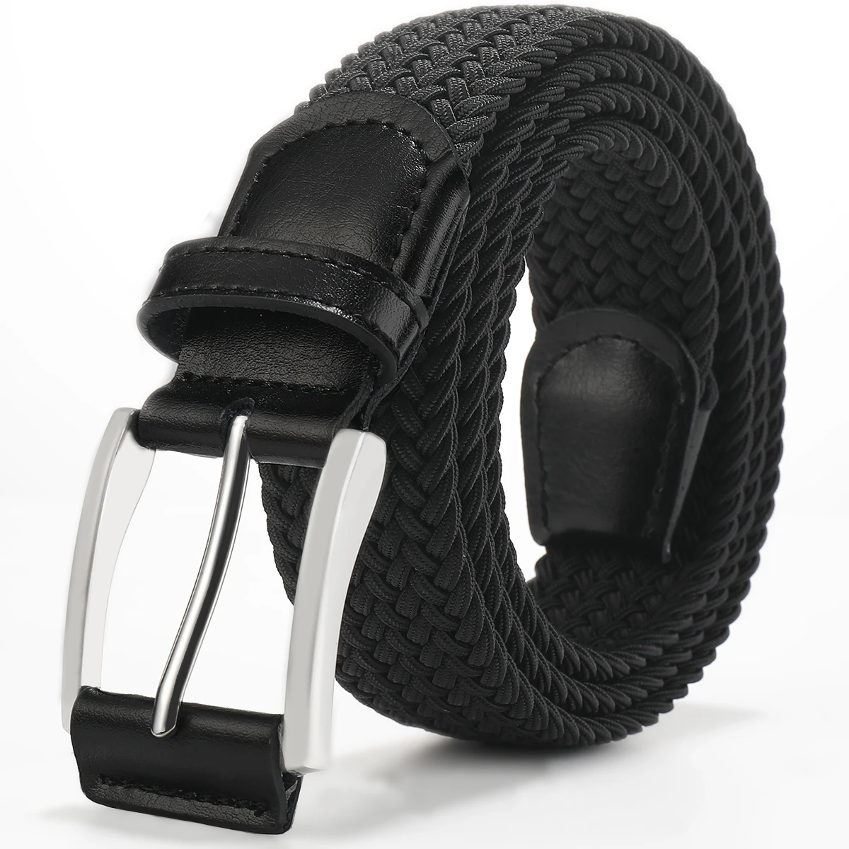 حزام خصر منسوج مرن من جلد البقر مع إبزيم إبرة للرجال والنساء حزام كاجوال بدون ثقب للسراويل الرجالية والنسائية