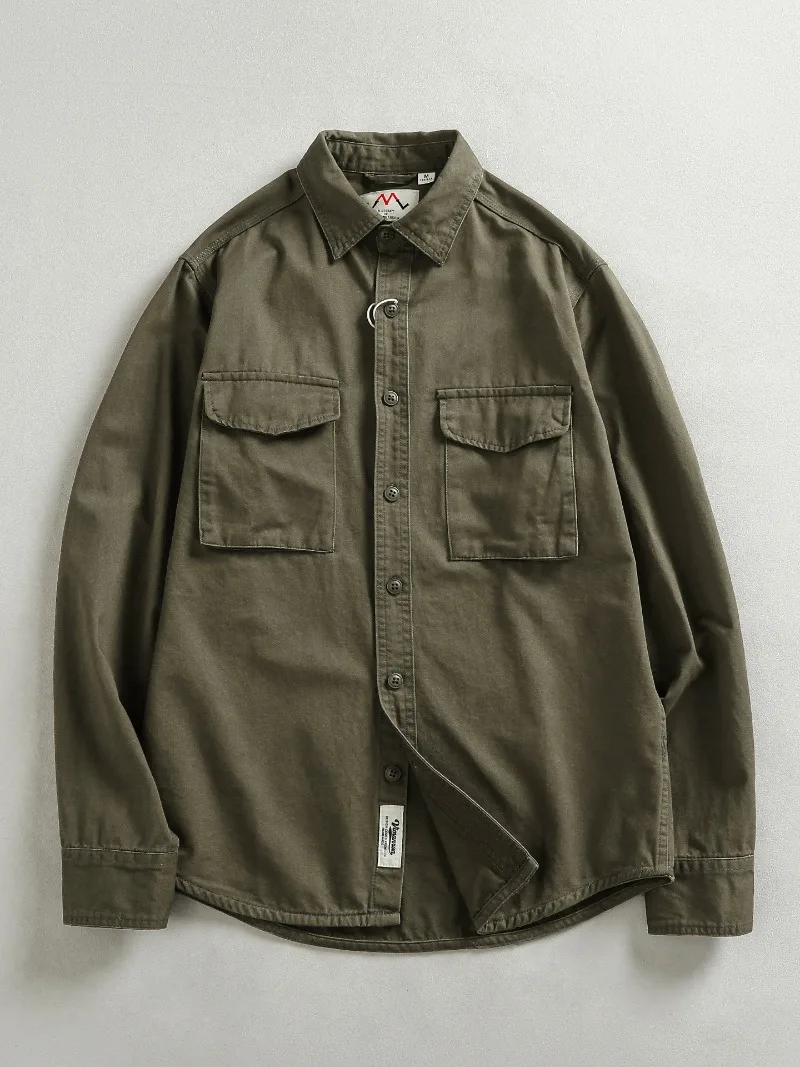 

Мужская рубашка-карго из плотного 100% хлопка с 3D-карманами, в ретро-стиле, с длинным рукавом, рубашка-куртка