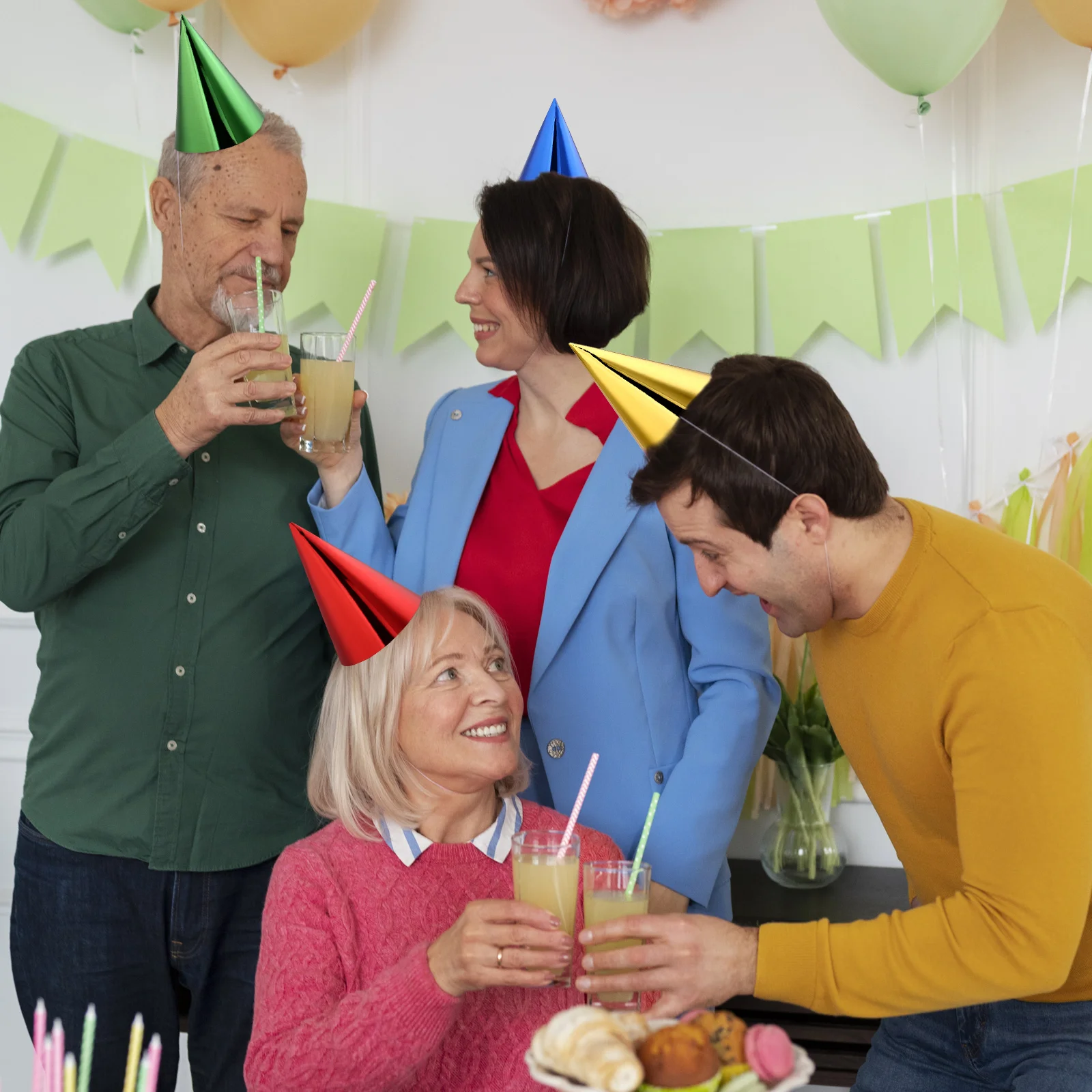 30 قطعة 7.3*4.9 بوصة مخروط قبعات الحفلات الملونة لامع احباط عيد ميلاد مخروط القبعات السائبة المعدنية احباط مخروط أغطية الرأس