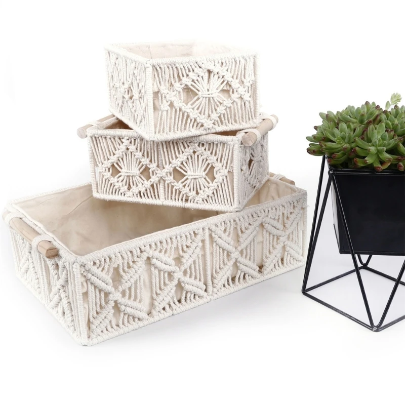 

Fashionable Sturdy Cotton Woven Organizers Box Versatile Storage Solution Home Accessory for Modern Homes and Offices