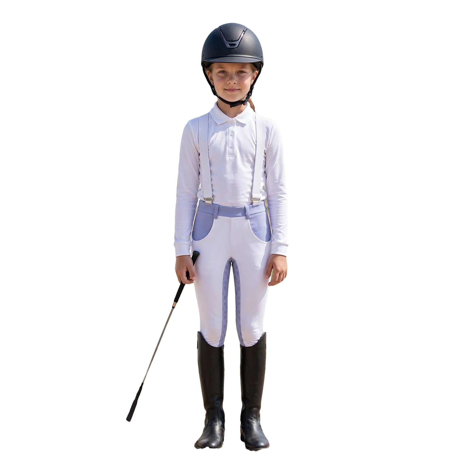 Kids Girls Horse Riding Equestrian Breeches Pants Elastic Waistband Sports Tights Leggings with Pockets And Shoulder Straps