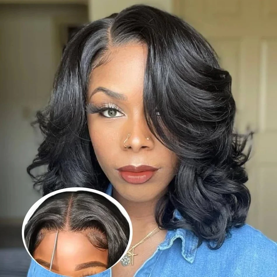 

Готовый к носке парик-боб без клея с волнистыми волосами, 5x5, из натуральных волос, предварительно прорезанный, без кружевной передней части, 4x4, парик-боб из натуральных волос для женщин