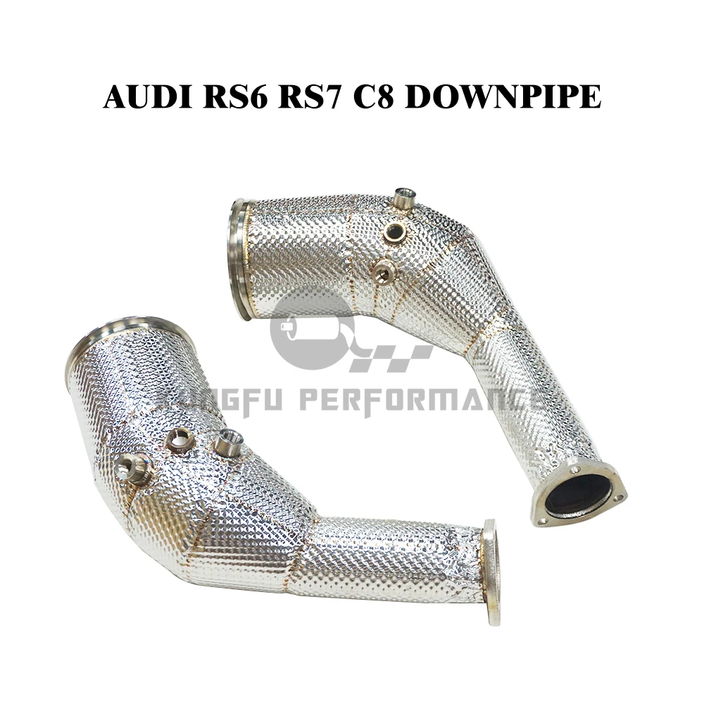 KUNGFU PERFORMANCE 1.5mm Thick Stainless Steel Decat AU DI RS7 RS6 C8 4.0T Downpipe With Heat Shield 2019+