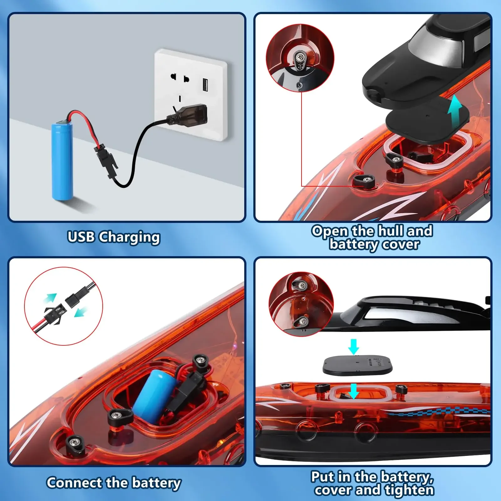 Hoge snelheid RC-boot met LED-verlichting, 2,4 GHz afstandsbediening racespeedboot voor zwembad, meer, buitenwaterspeelgoed voor kinderen jongens cadeau