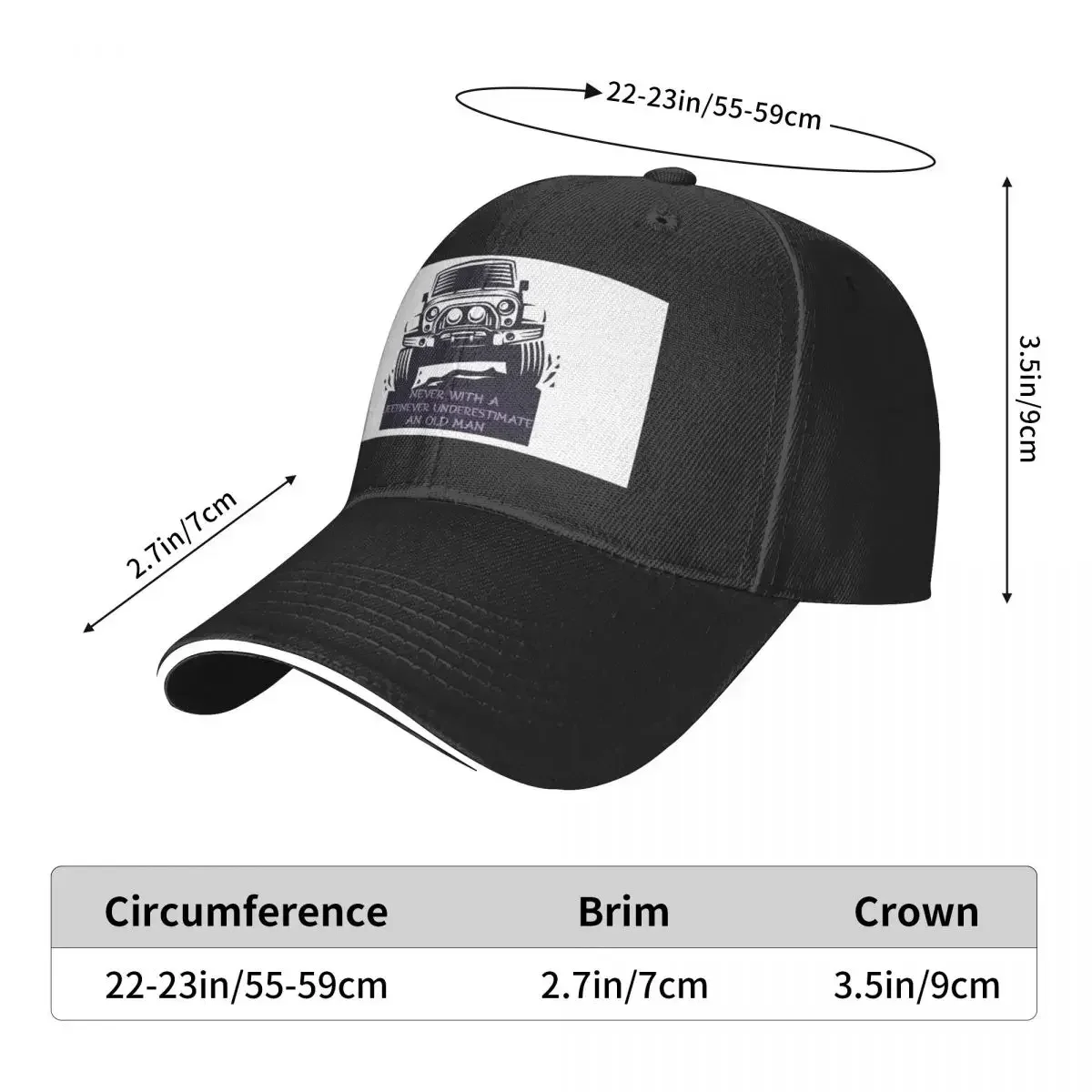 Never Underestimate An Old Man With A Jeep, Gift Baseball Caps Snapback Fashion Baseball Hats Breathable Casual Outdoor Unisex