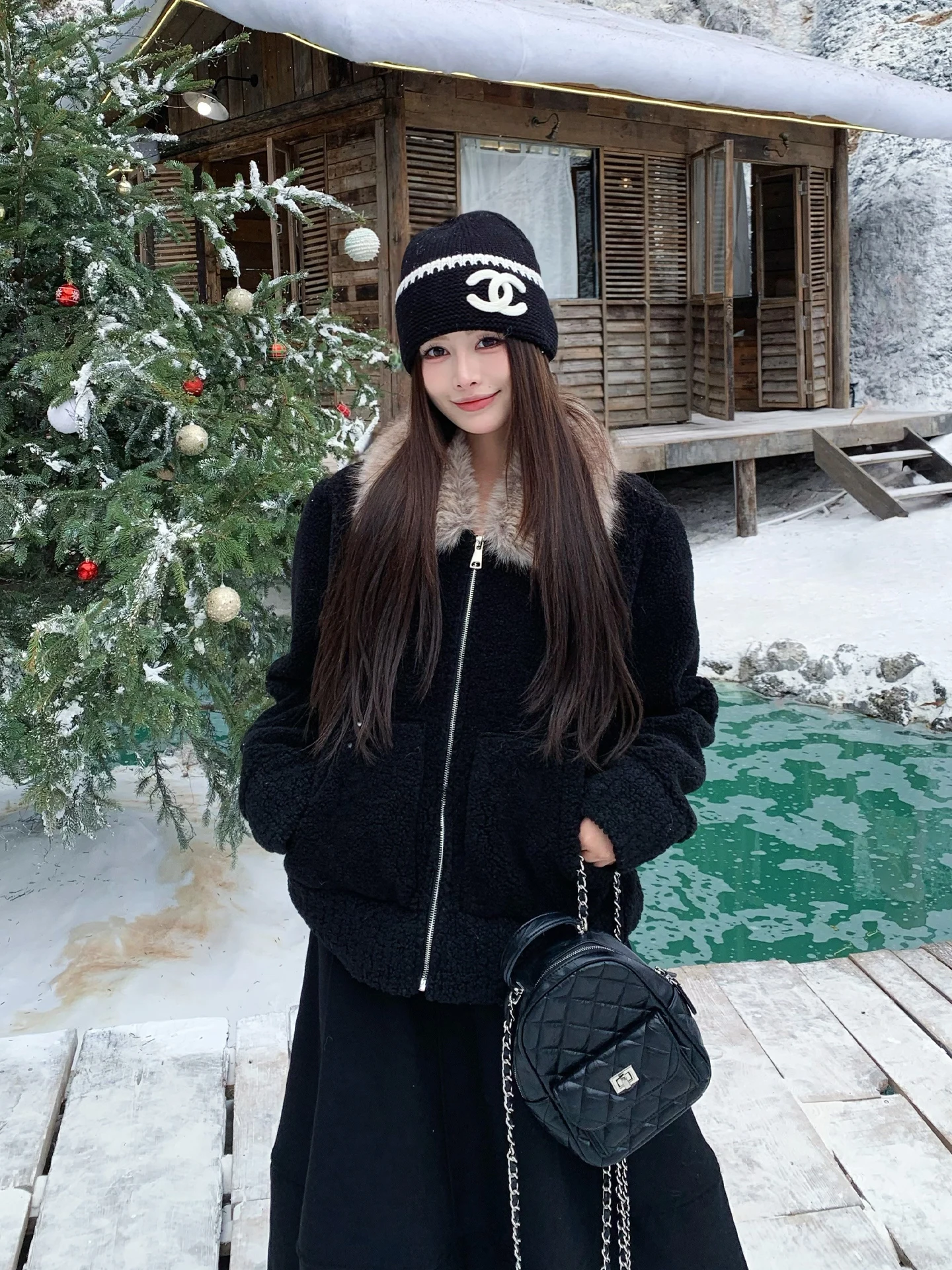 

Warmth Removable Fur Collar Jaet Women's Korean Sle Lazy Coat Winter eepskin Leather Loose Fit Long Sve Zipper Closure