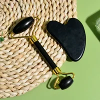 Set de Rodillo de Obsidiana y Gua Sha