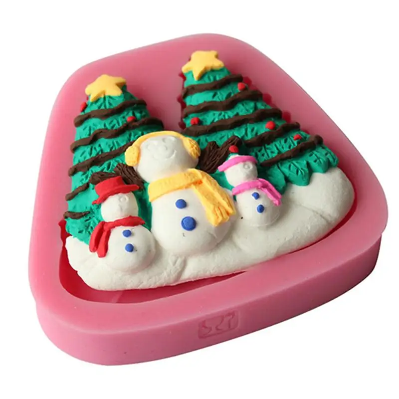 

Christmas Snow Men Trees Shape Silicone Mold Cake Decoration Fondant Cake 3D Food Grade Soap Chocolate Moulds D454