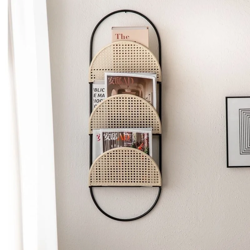 Nordic wall porch shelves, wall-mounted wall-mounted storage magazine shelves, wrought iron bookshelves, newspaper shelves,