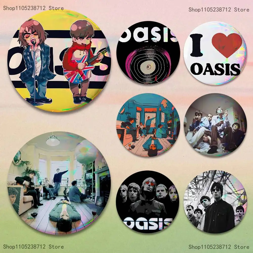 

Hot O-Oasis Band Reflective Pin Tinplate Round Brooch Cartoon Cosplay Badges for Bag Hat Toys Gifts