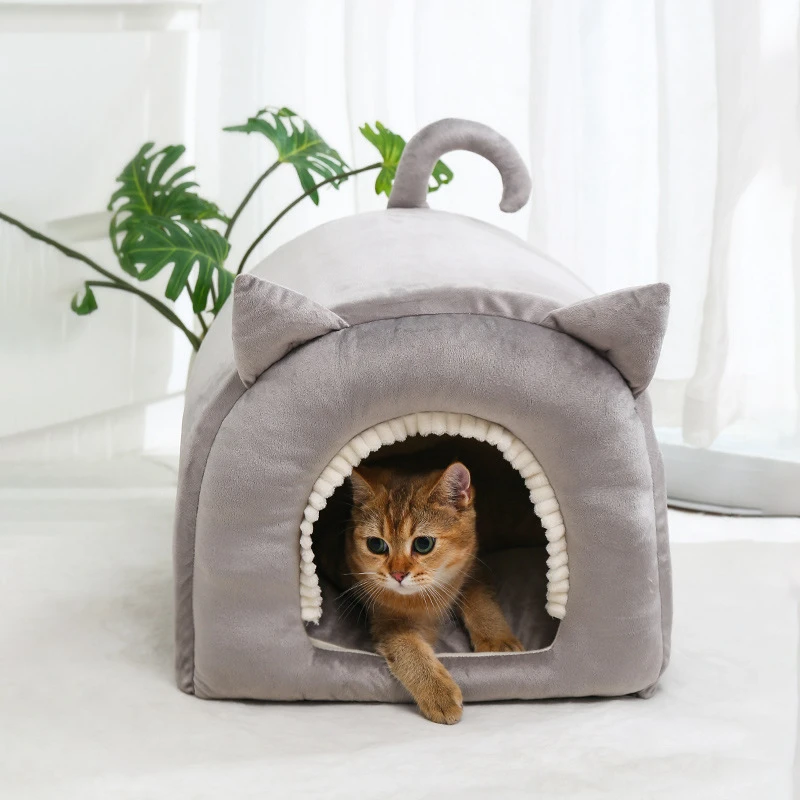 Pet Dog House Cartoon Cat Shape Fully Enclosed Pet Villa Cat Bed Pet Nest Removable Washable Small And Medium Dog Cat Nest