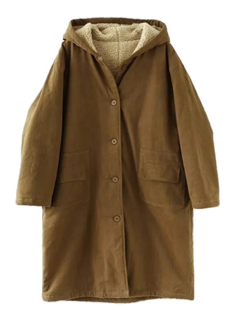 เสื้อแจ็คเก็ตผ้าฝ้ายความยาวปานกลางถึงยาวเพิ่มขนแกะหนาหนาสําหรับผู้หญิงฤดูหนาว 2025 Lambhair เสื้อแจ็คเก็ตผ้าฝ้ายคลุมด้วยผ้า