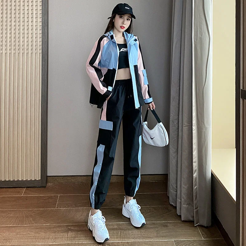 

Spring 2023 Thin New Women Trendy Brand Sportswear Suit Is A Fashionable Splicing Two-piece Korean Leisure Students Sets Female