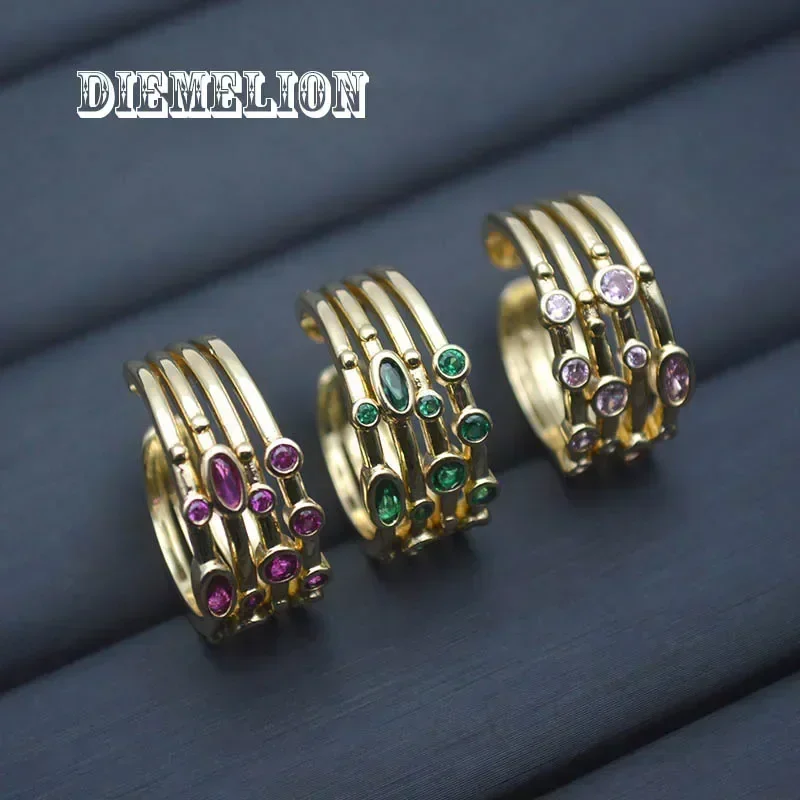 فاخر مطلية بالذهب متعدد الطبقات الملونة الزركون خواتم مفتوحة للنساء هندسية قوس قزح كريستال البنصر مجوهرات نسائية بسيطة #4