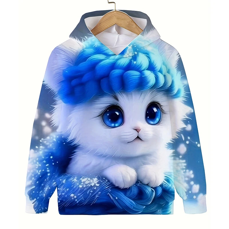 Cute Cat Kids Hoodie For Girl Pullover Long Sleeve Hoodie Boy Sweatshirt Cat 3D Print Boys Girls Hoodies Tops Children\'s Clothes