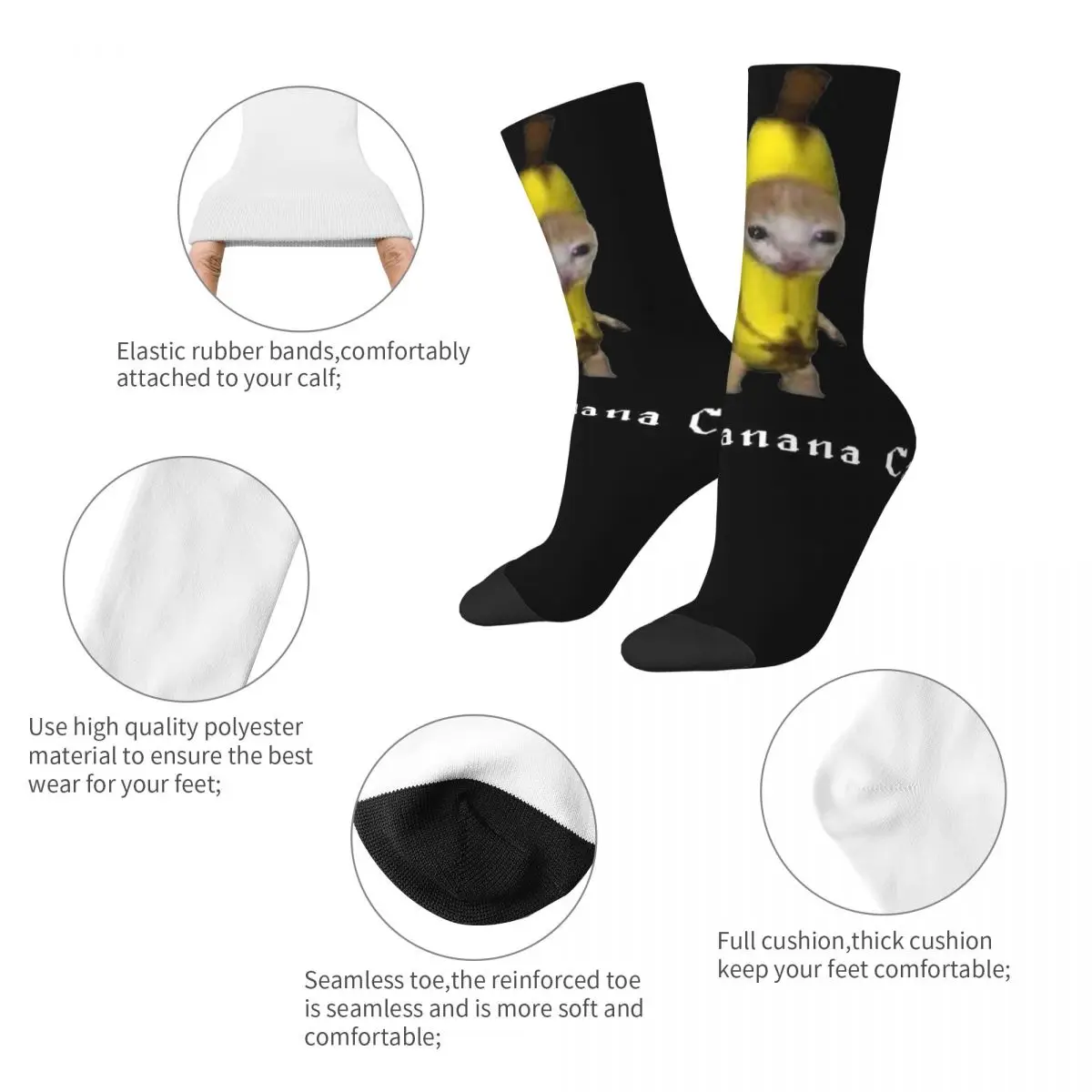 Colorful Banana Cat Meme Theme Print Crew Socks Merch All Seasons Funny Parody Soft Middle Tube Socks Breathable