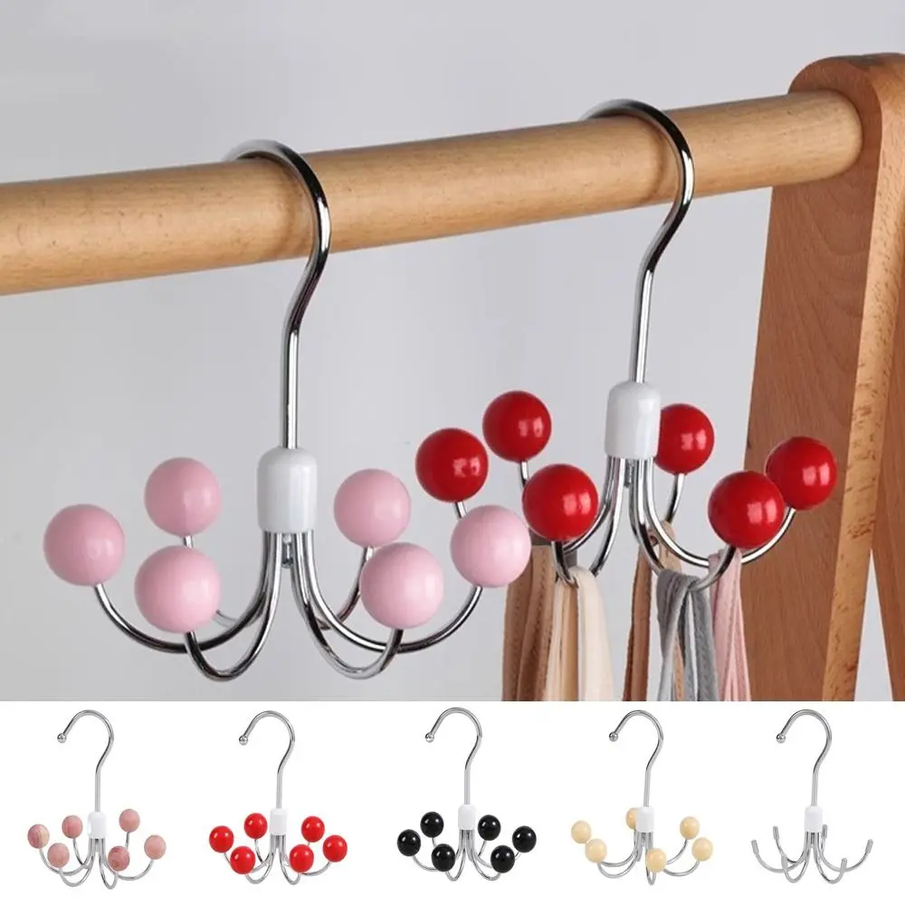 Multifunctional Iron Wooden Ball Swivel Hook Rotatable Hanging Clothes Hangers Black Six-claw Hook Home