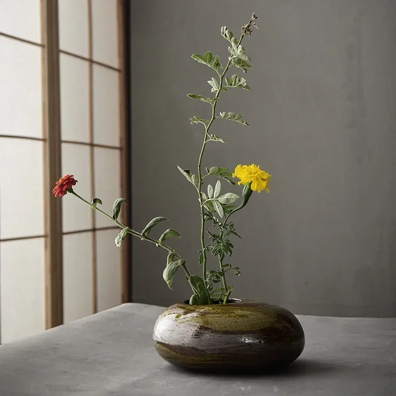 Ceramic Vase Retro Japanese Style Dried Flower Inserting Stoneware Creative Home Crafts Decoration Vintage