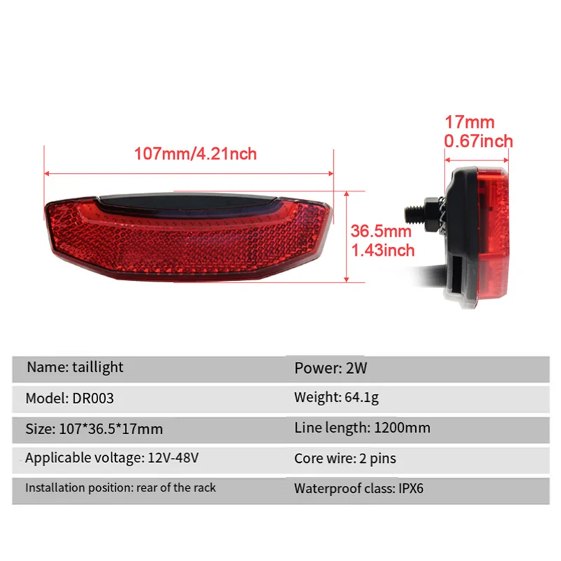 

YHOLI-12V-48V задний фонарь для электронного велосипеда, задний фонарь для электрического велосипеда, водонепроницаемые аксессуары, водонепроницаемый разъем