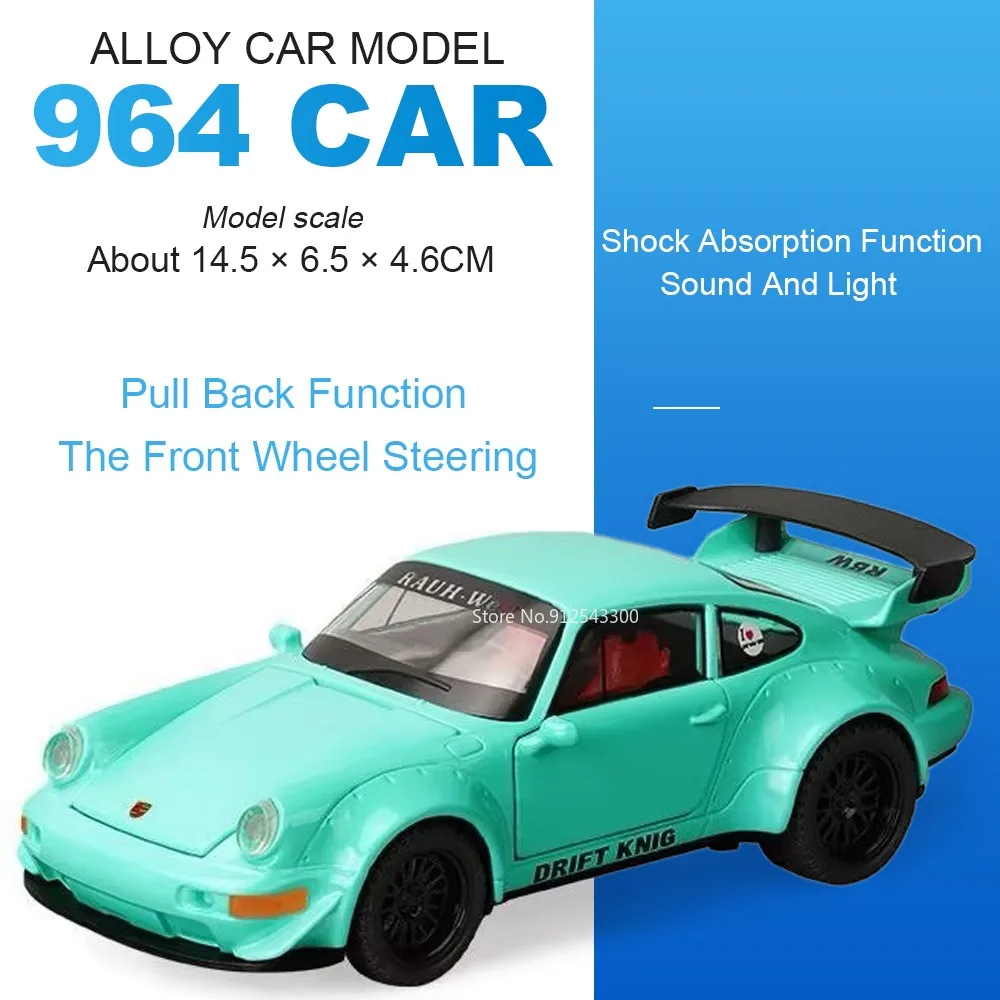 

1:32 Scale 964 911 GT3 Car Model Toy Doors Opened Sound Light Models Pull Back Alloy Diecast for Hobby Collectors Presents