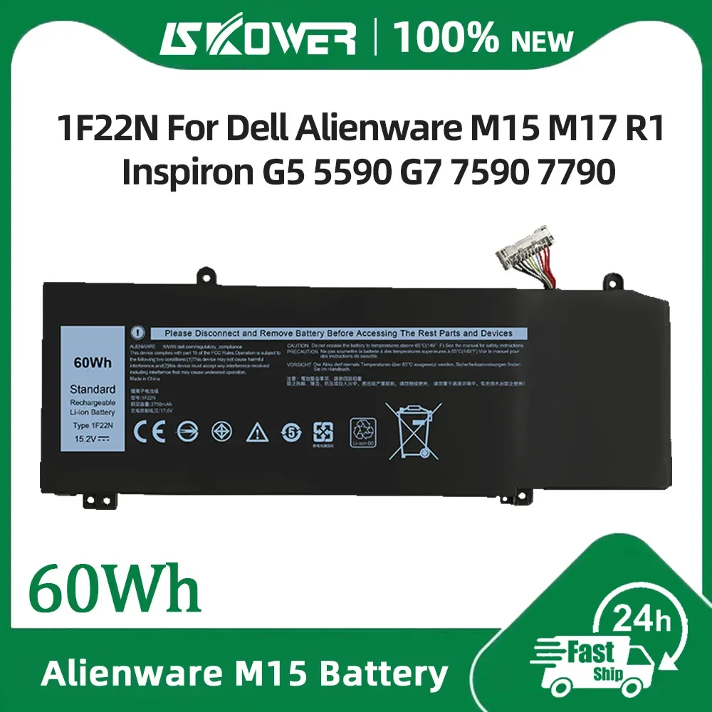 

SKOWER 60Wh 1F22N Laptop Battery For Dell Inspiron G5 5590 G7 7590 7790 Alienware M15 M17 R1 P79F P37E