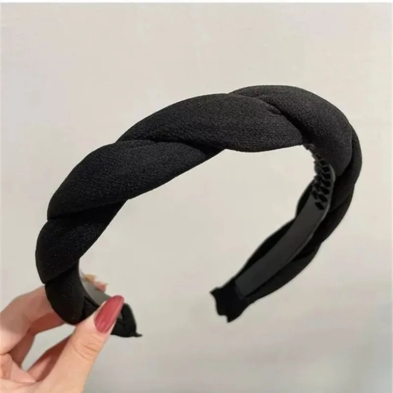 Women\'s Fashion Solid Sponge Headband Braided Teeth Non-slip Hairband for Girls Ladies Twist Hair Hoop Headwear Hair Accessories