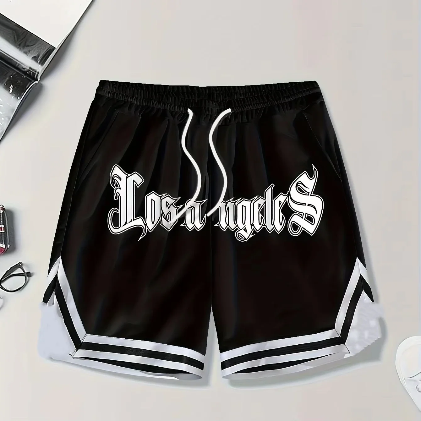 Neue 2026 Los Angeles Gothic Script Retro Basketball-Shorts für Herren, Schnelltrocknende Shorts Passend für Y2K – Detail 3