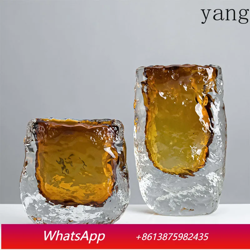 

Clear Amber Wrinkled Glass Vase Desk Decoration Artificial Flower Decoration Flower Arrangement
