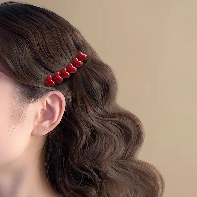 1 пара милых зажимов в виде утконоса, красное сердце, изогнутая заколка, 1 шт., для боковой челки, нежная фиксация, офисный свадебный подарок