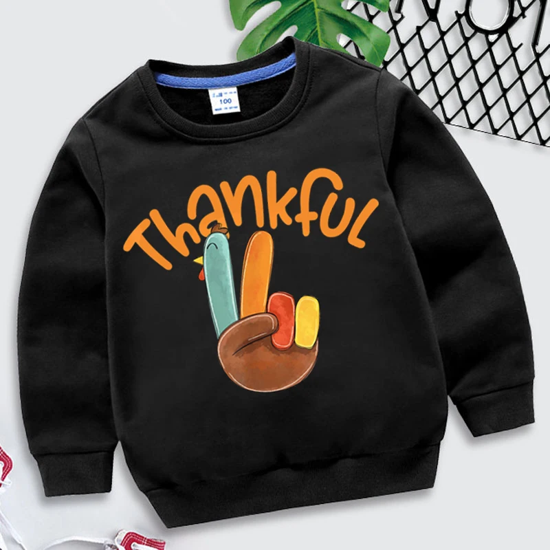 Boys Girls Clothing Peace Hand Sign Thankful Turkey Thanksgiving Sweatshirts Fall Vibes Happy Thanksgiving Matching Sweatshirt